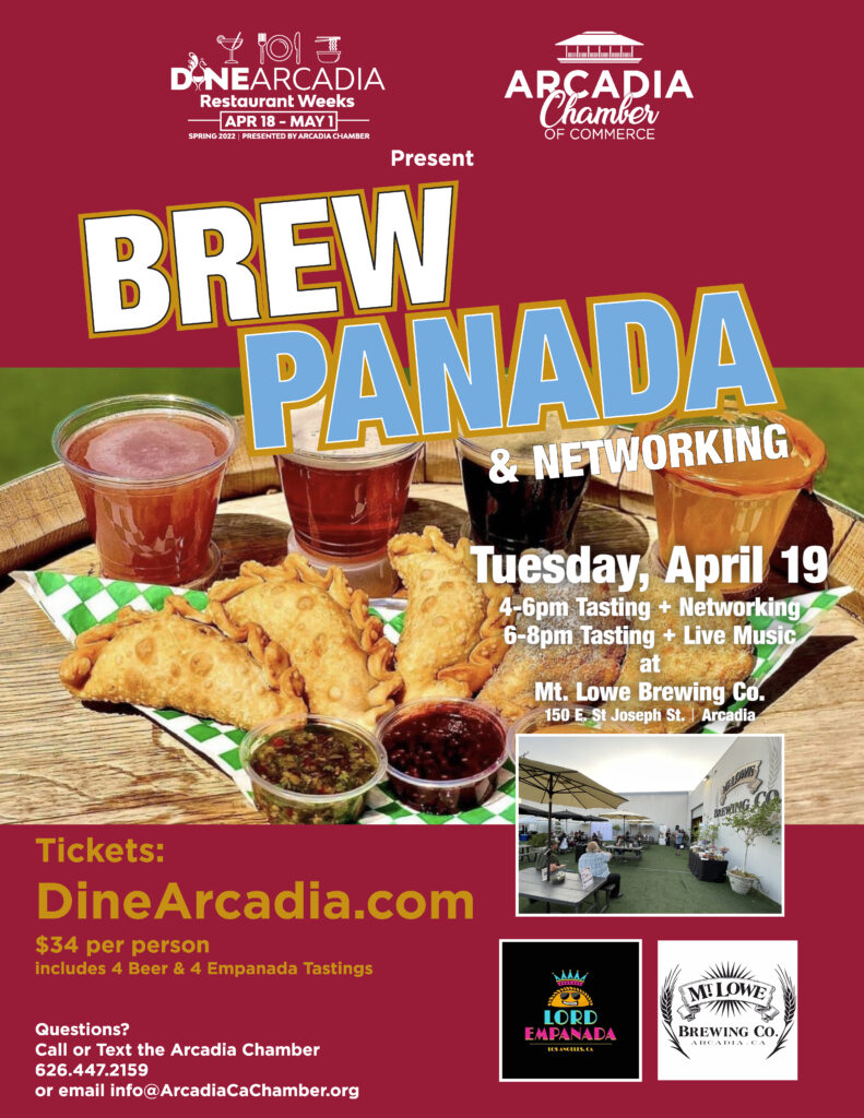 Brew Panada flyer for Mt Lowe and Lord Empanada dine arcadia event