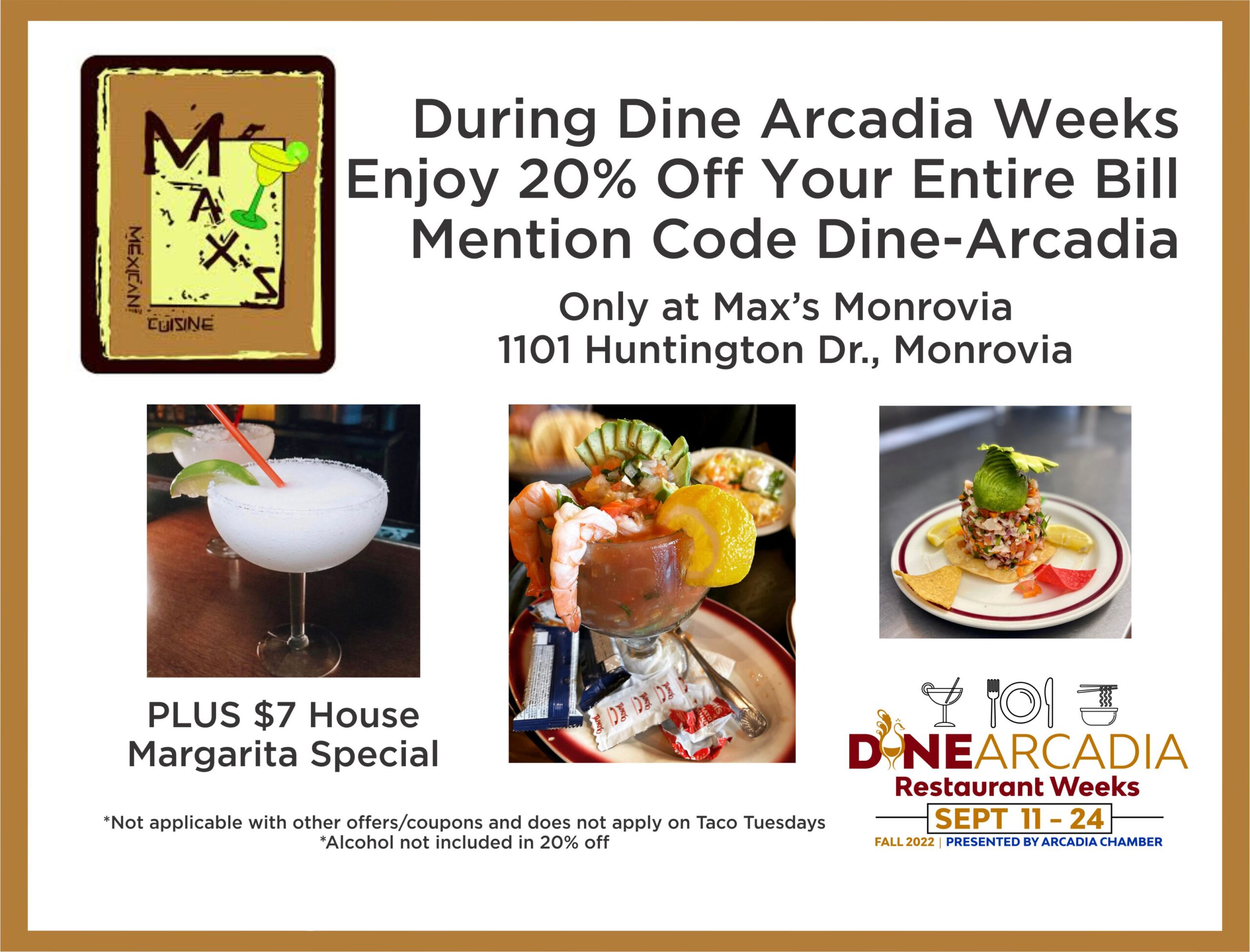 Max's Arcadia Dine Arcadia promo Sept 2022 showing images of food