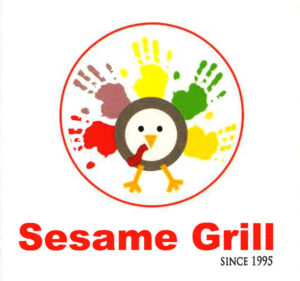 image of Sesame Grill logo of turkey with handprints