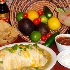 Casa del Rey burrito with fruits and vegetables in basket