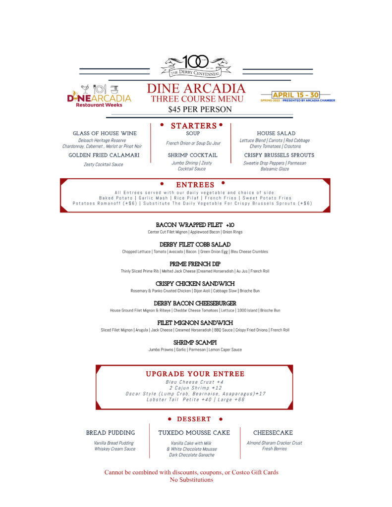 Dine Arcadia Special Menus April 15 through 30