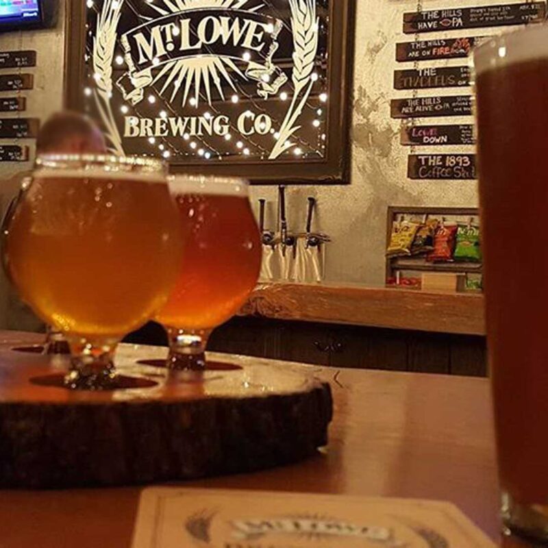 beers on a bar table at Mt. Lowe Brewing Company