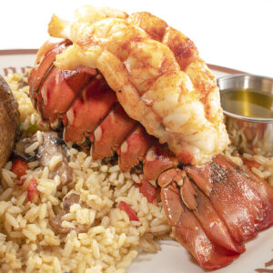 lobster tail on a platter from Clearman's North Woods Inn